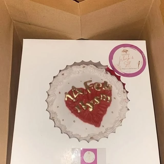 14 February cake for love with smile message and vanilla cake with red heart - February 14 Cakes Karachi By Whisk And Sift